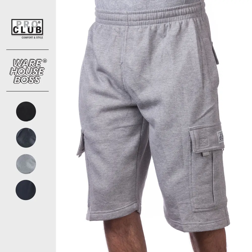 PROCLUB Men's Heavyweight Fleece Cargo Shorts PRO CLUB 6 Pockets Relaxed Fit Sweat Shorts Plain Casual Shorts Hip Hop Harem