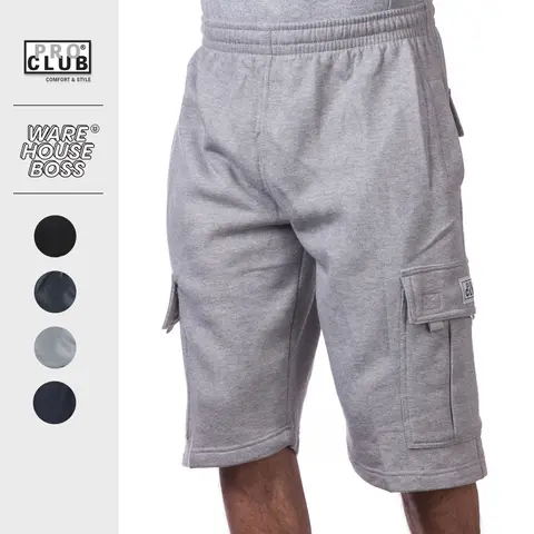 PROCLUB Men's Heavyweight Fleece Cargo Shorts PRO CLUB 6 Pockets Relaxed Fit Sweat Shorts Plain Casual Shorts Hip Hop Harem