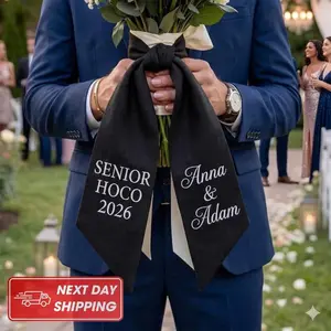 Embroidered Senior Prom Bouquet Sash, Prom Bouquet Bow, Custom Graduation Name Ribbon Sash, Monogram Ribbon, Gift for Her