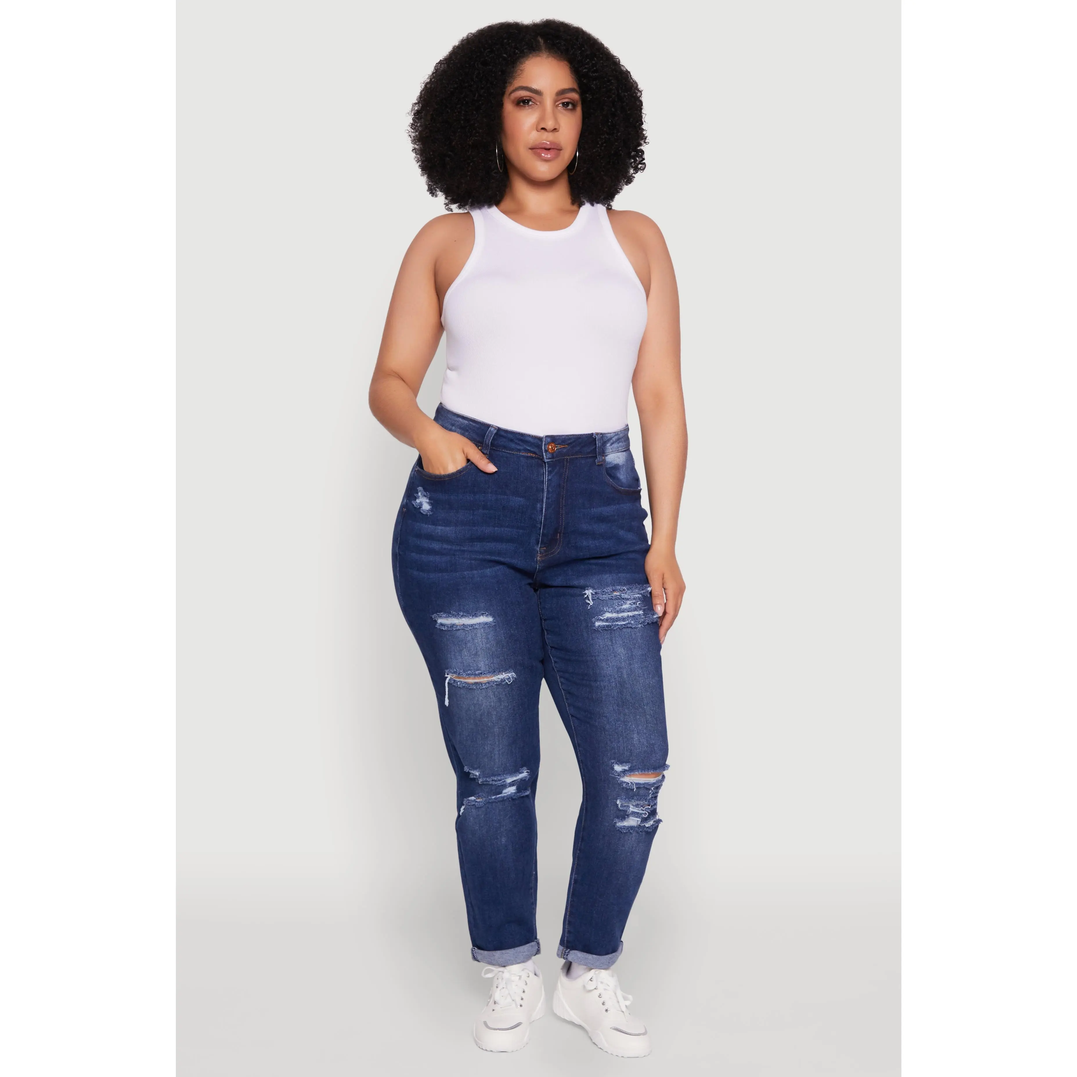 Plus Size WAX High Waisted Distressed Mom Jeans