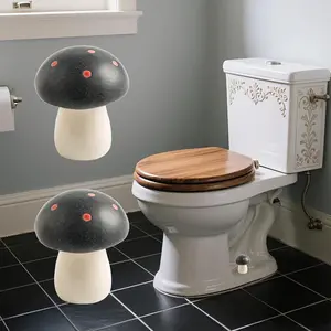 Set of 2 Cute Mushroom Decorative Toilet Bolt Caps Screw Cover Caps for Toilet Bottom Bathroom Floor Decor Black