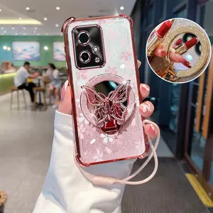 Honor 90 GT 5G Fashion Series Simple Silicone Tape Strap Lanyard Phone Holder Case For Compatible With Huawei Honor 90 GT 5G Transparent Glitter Shiny Cover and Elegant Full Screen Butterfly With Leaves Protector Cases