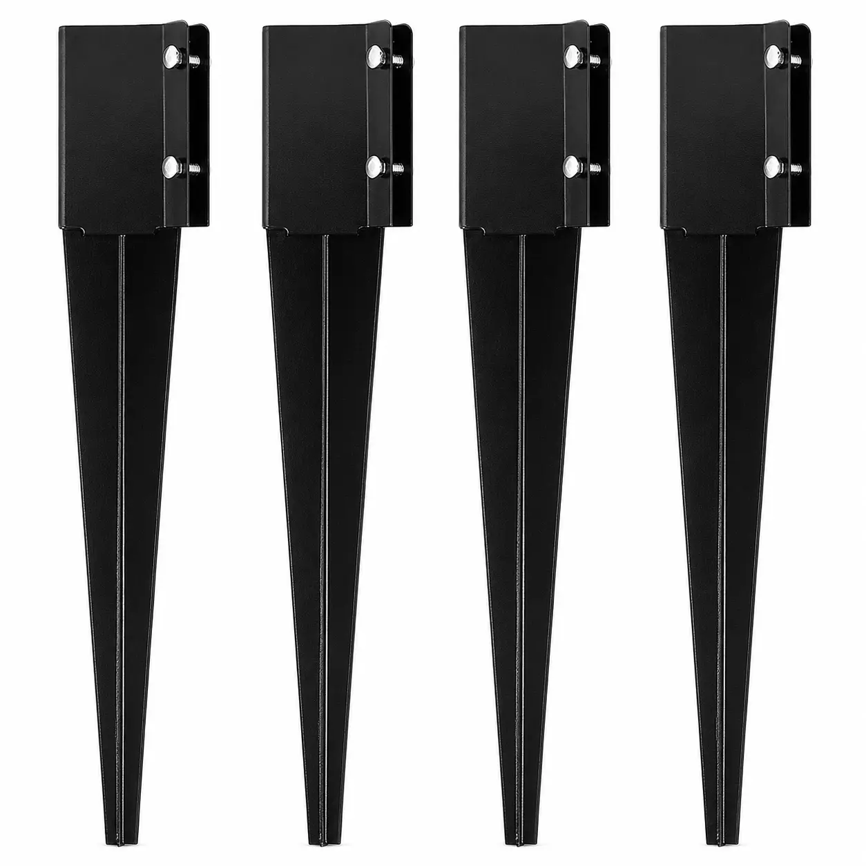 4 Pcs 4x4 Fence Post Anchor Ground Spikes, 24 Inch Metal Post Stakes for Mailbox, Fence, Pergola, Deck Railing & Outdoor Wood Posts, Black