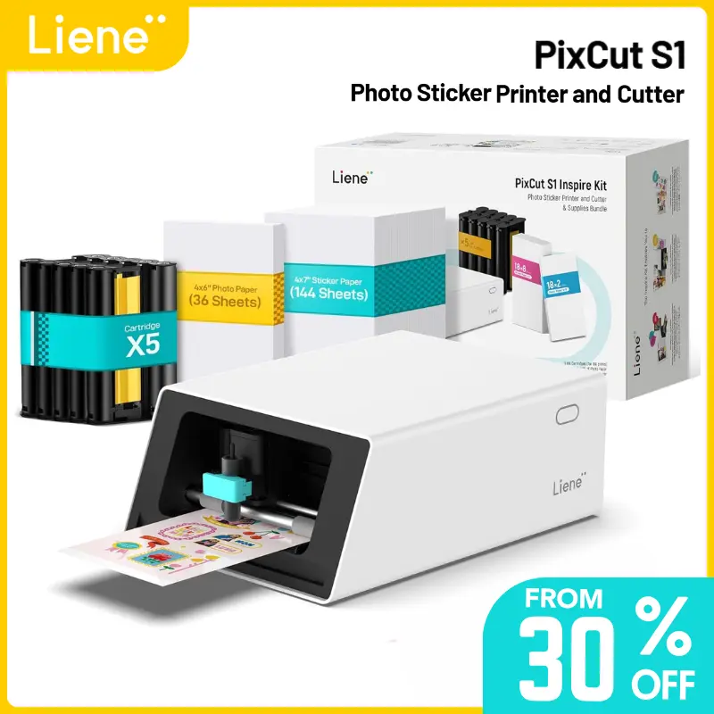 Liene PixCut S1 Color Sticker Printer & Cutting Machine - All-in-One Sticker Maker for DIY Crafts, Custom Labels & Gifts, Thermal Dye-Sublimation   Photo Printer, 300 DPI, Precise AI Auto-Cutting, AI Design App Support, Back to School, Home Decor