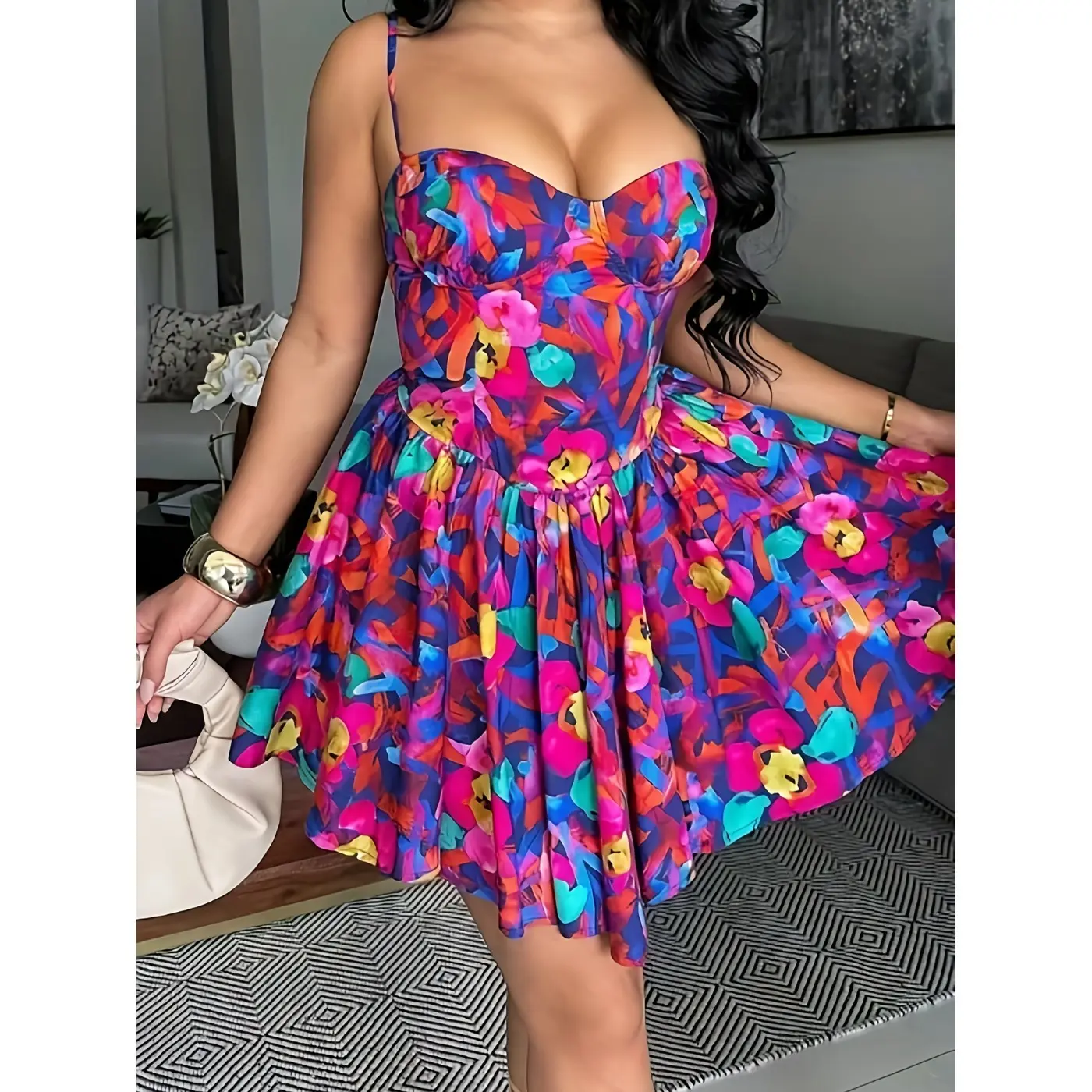 mini dress with slits on both sides Giavanna Thigh Split Mini Dress Black