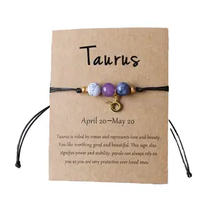 Zodiac Hand Woven Bracelet, Natural Citrine Crystal Stone Bangle, Premium Stainless Steel Lucky Jewelry for Women