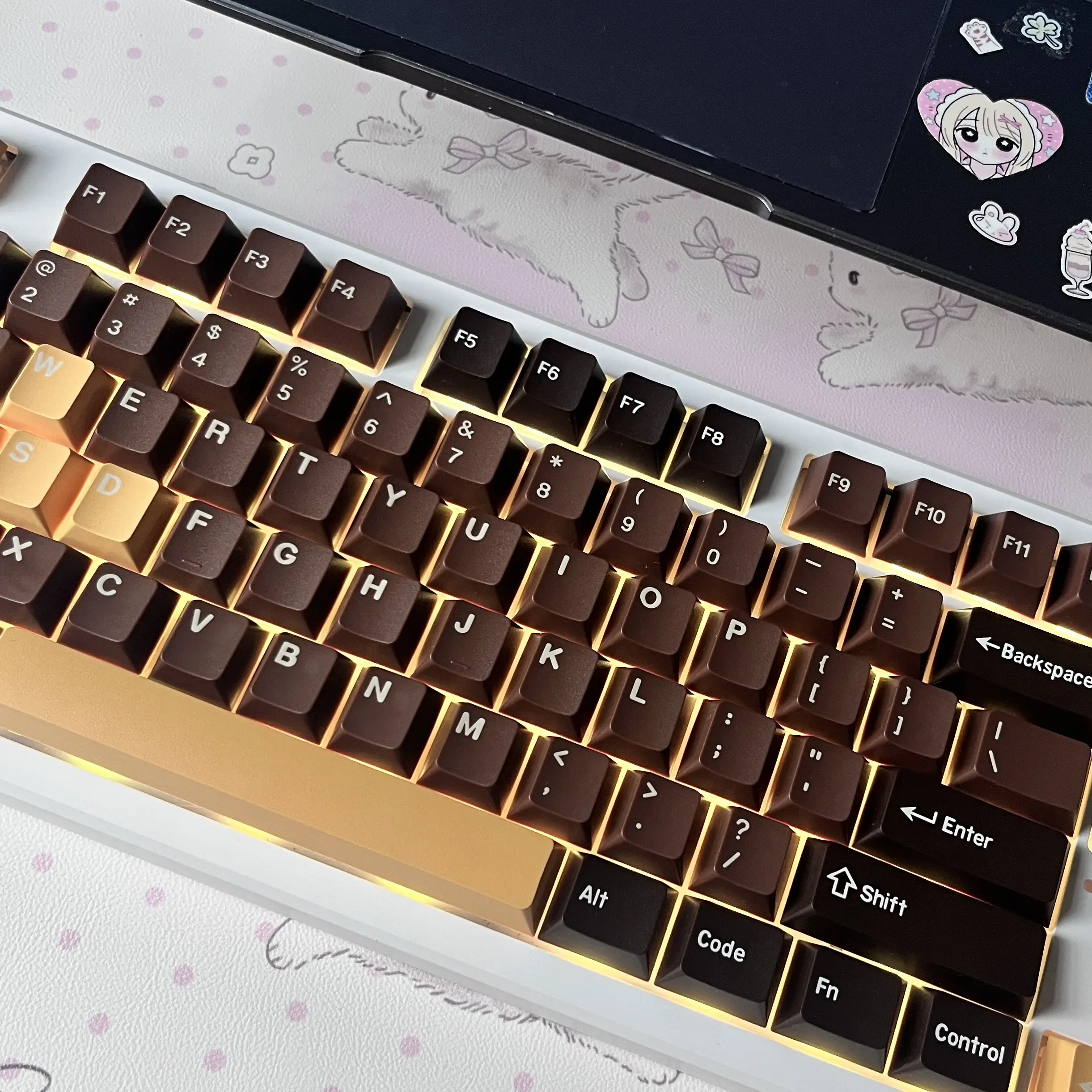 Chocolate Cherry Profile PBT Keycaps Set, Dye-Sub Brown Beige Custom Key Caps For MX Mechanical Keyboard 60% 65% 75% TKL