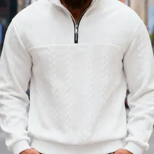Men's American Style Heavyweight Textured Knit Hoodie, Casual Loose Fit Zipper Pullover Sweatshirt Jacket, Fall Winter Long Sleeve High Collar Coat