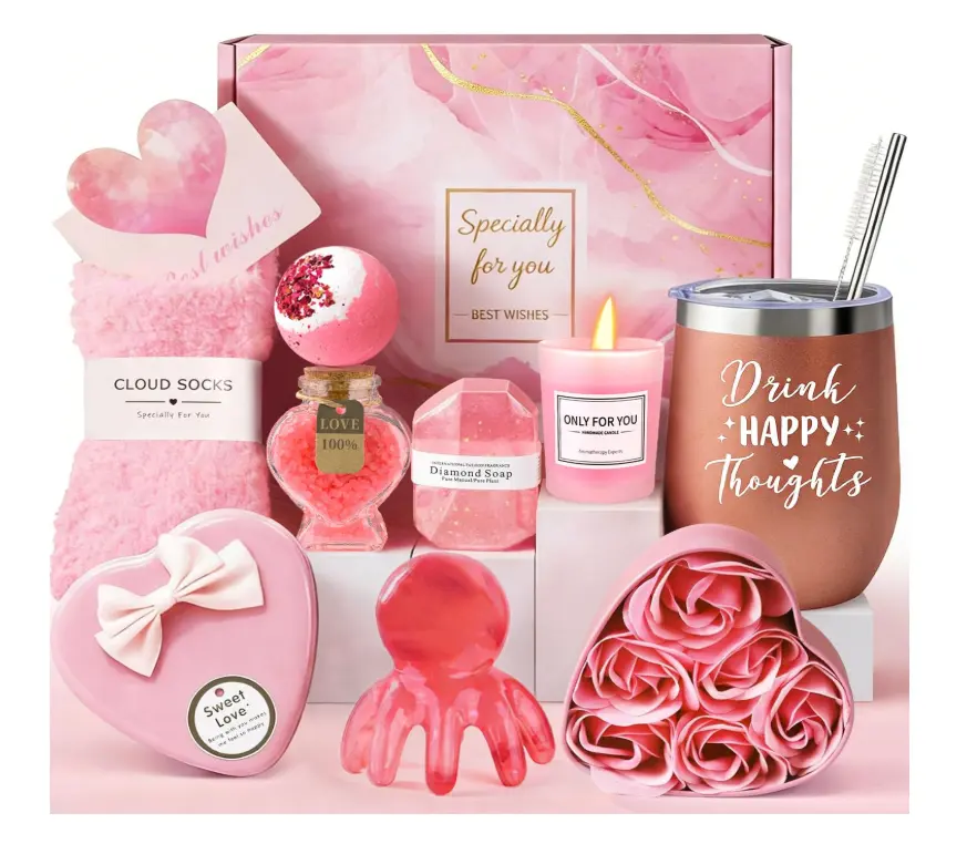 Birthday Gifts for Women Self Care Gift, Relaxing Care Package Spa Gift Basket, Valentines Day, Mothers Day, Christmas, Birthday Gifts for Women Mom Her Friend Sister Wife (Rose)