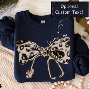 Personalizable Coquette Nurse Shirt, Custom Name Leopard Print Stethoscope Bow T-Shirt, Gift for Nurse, Nurse Graduation, Healthcare T0XGR