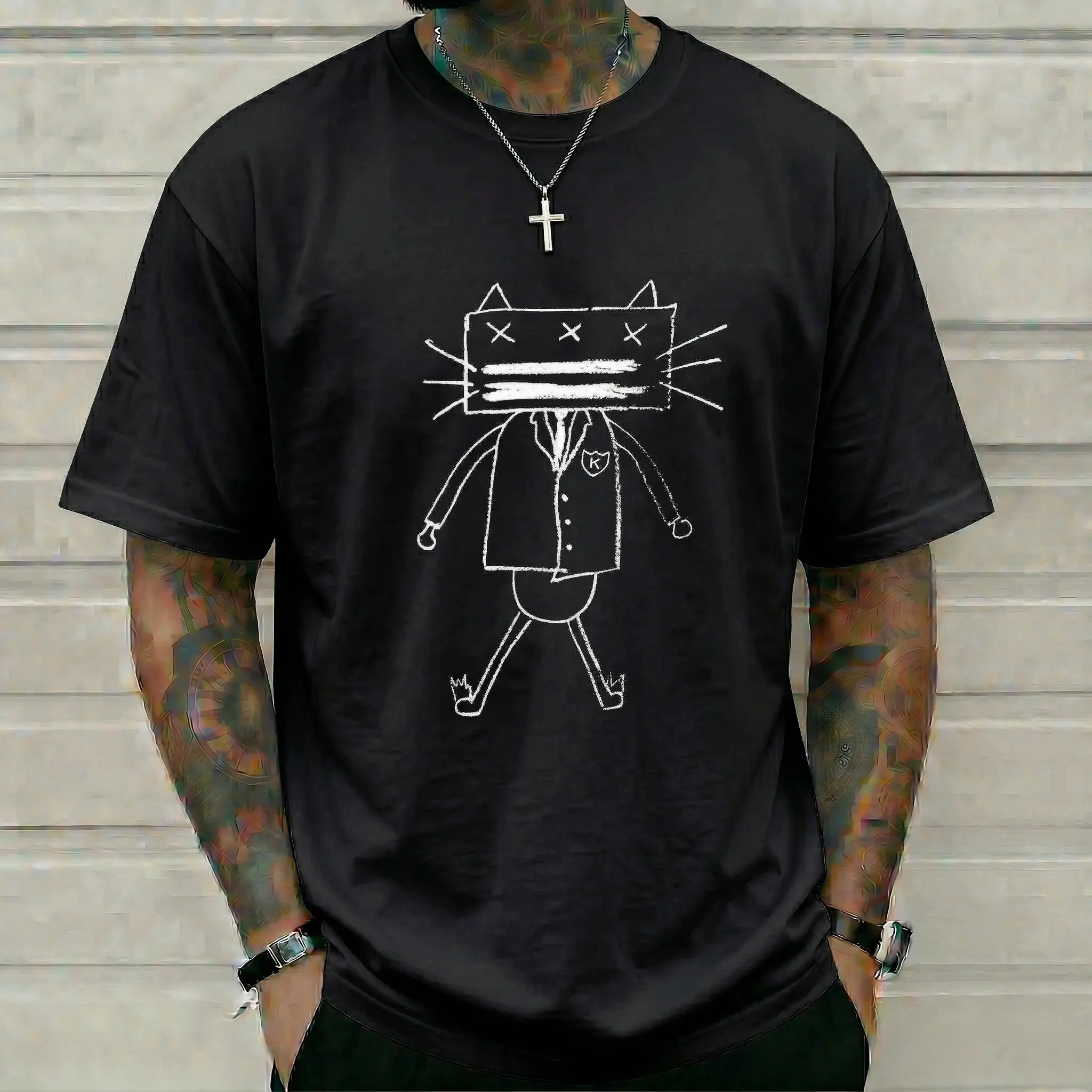 Women's Cotton Short-Sleeve Casual Apparel - Weirdcore, Grunge Doodle, Abstract Print Edgy Alt Streetwear T-Shirt