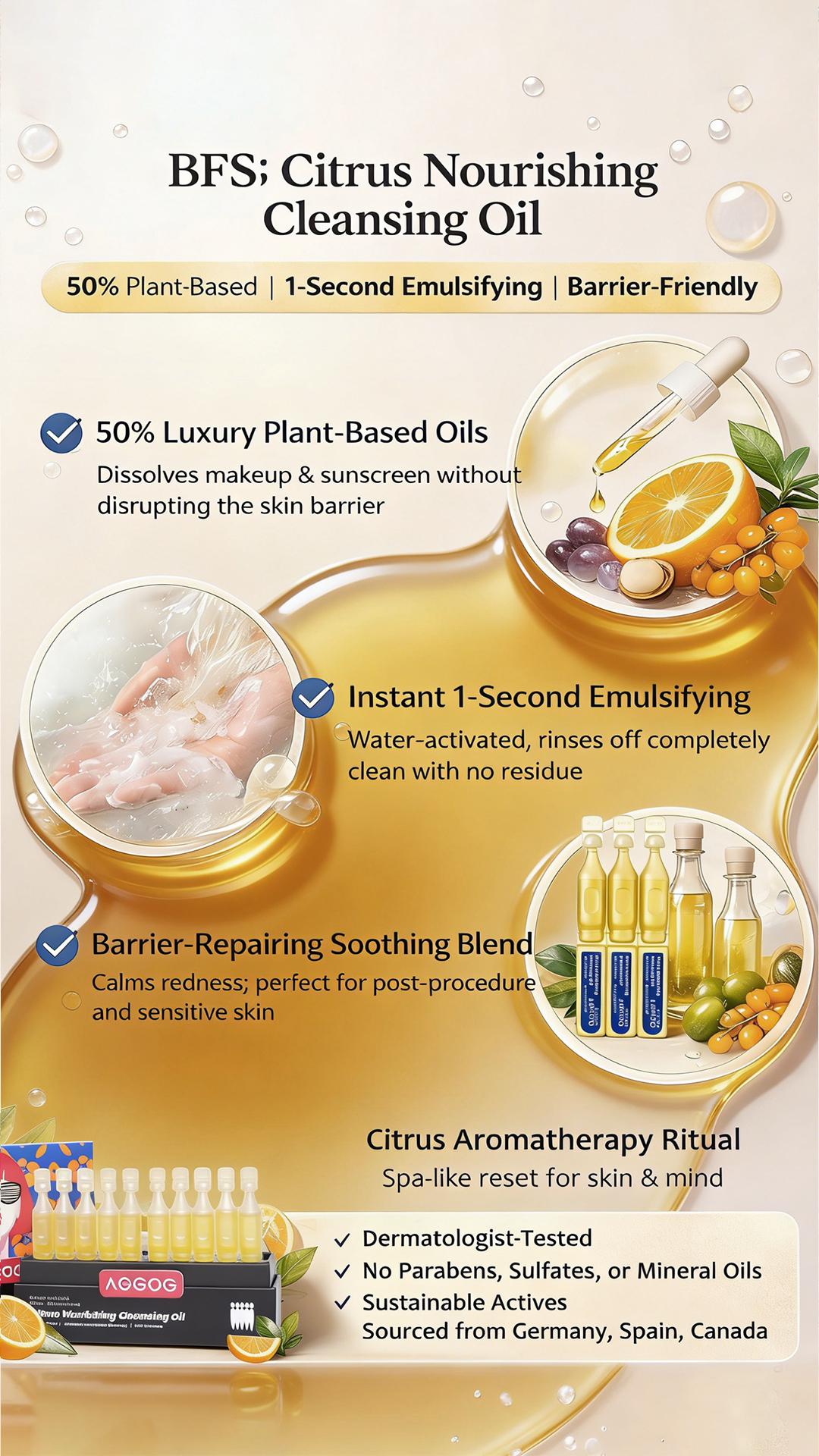 AOGOG Makeup Remover Cleansin Oil, 50% Luxury Plant Oils , 1-Second Emulsifying ,Barrier-Friendly Cleansing Oil,Gentle Facial Cleanser For Sensitive & All Skin Types