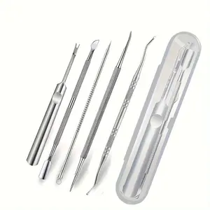 5-piece Professional Stainless Steel Dual-Head Nail Kit (with Pusher and Remover)  Powerful and Precise Nail Care Tool, Suitable for Hand and Foot Nails, with a Portable Storage Box Included  Unisex Manicure Tool Set, DIY Nail Care Kit