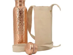 Pure Copper Water Bottle (34oz/1000ml) w/ a Carrying Canvas Bag | Lab-Tested, Heavy Duty & Leak-Proof