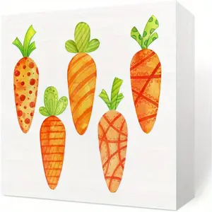 Rustic Farmhouse Easter Carrot Decorations Minimalist Spring Home Office Desk Decor Wood Box Sign Cubicle Bookshelf Table Wall Art Decor Gift Ideas 5 X 5 Inch