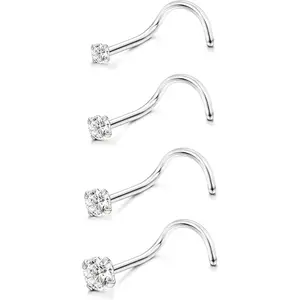 MILACOLATO 18G 20G 4 count Stainless Steel Nose Rings Studs Screw Piercing Body Jewelry 1.5mm 2mm 2.5mm 3mm CZ Daily Cubic Zirconia