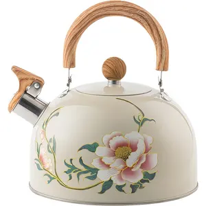 Portable Kitchen Water Kettle, 101.44oz Stainless Steel Teapot with Floral Pattern Whistle, Suitable for Stove Rapid Heating