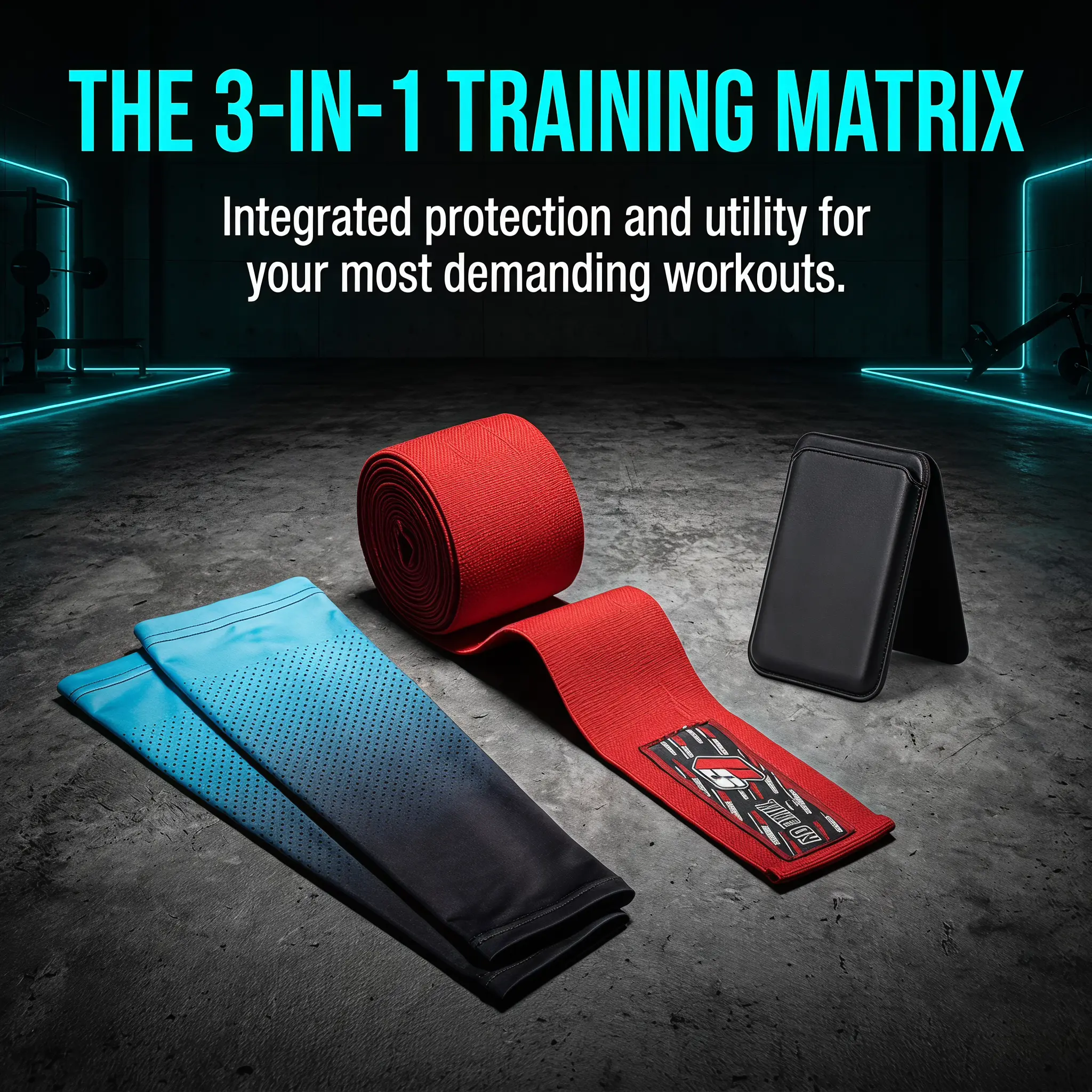 hand support brace  3-in-1 Fitness Training Support Set | 360° Compression Knee Wraps + UPF 50+ Cooling Arm Sleeves + Foldable Magnetic Phone Wallet Stand