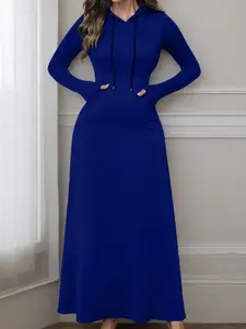 Women's Casual Hooded Dress, European and American Style, Minimalist, Long Sleeve, Round Neck, Perfect for Daily Wear, Comfortable and Stylish