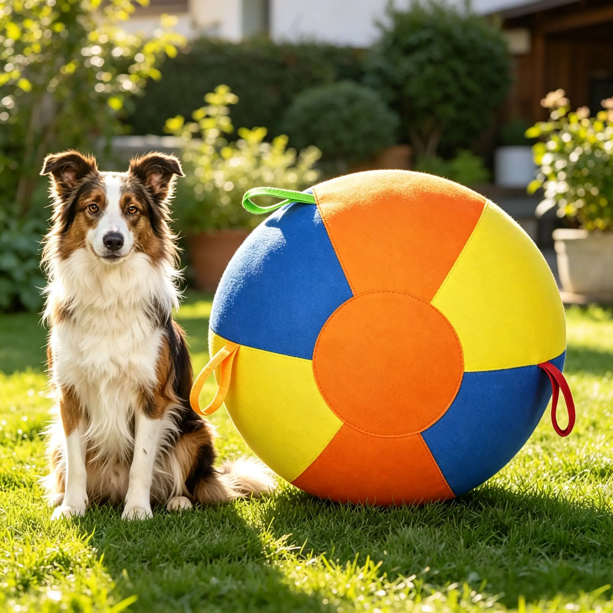 Multi-Handle Dog Herding Ball - Interactive Tug-of-War & Fetch Toy for High-Energy Medium & Large Dogs, Bright Visible Color, Energy-Burning Boredom-Relief for Indoor & Backyard Play