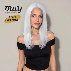【CLEARANCE SALE】Wanda-DWY Lace Front Middle Part Long-Length Straight White with Metallic Highlights Glueless Synthetic Wig for Women 20 Inches Long