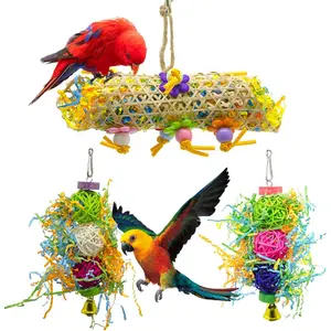3PCS Bird Parrots Shredding Toys Parakeet Chewing Toy Parrots Loofah Toys Parrot Cage Shredder Toys Birds Foraging Hanging Toy Bird Accessories