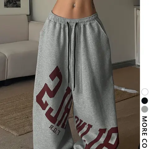 Women's Casual Wide-Leg Athletic Sweatpants, Y2K Street Style, Letter-Print Fleece Bottoms for Fall and Winter, Comfortable Athleisure Wear
