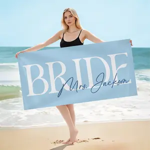 Bojjico Personalized Bride Beach Towels Custom Name Pool Towel For Women Brides Coastal Preppy Chic Aesthetic Light Blue Sand Free Microfiber Honeymoon Bachelorette Trip Bridal Shower Gift Summer Vacation Beach Holiday Summervibes Essentials