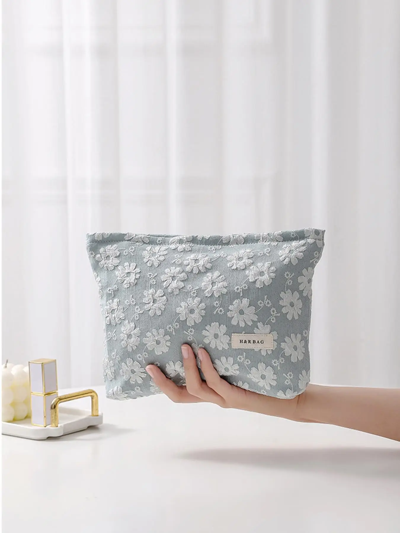 Ditsy Floral Pattern Makeup Bag, Large Capacity Cosmetic Storage Bag, Zipper Canvas Makeup Organizer Pouch, Versatile Storage Bag for Skincare, Lotion