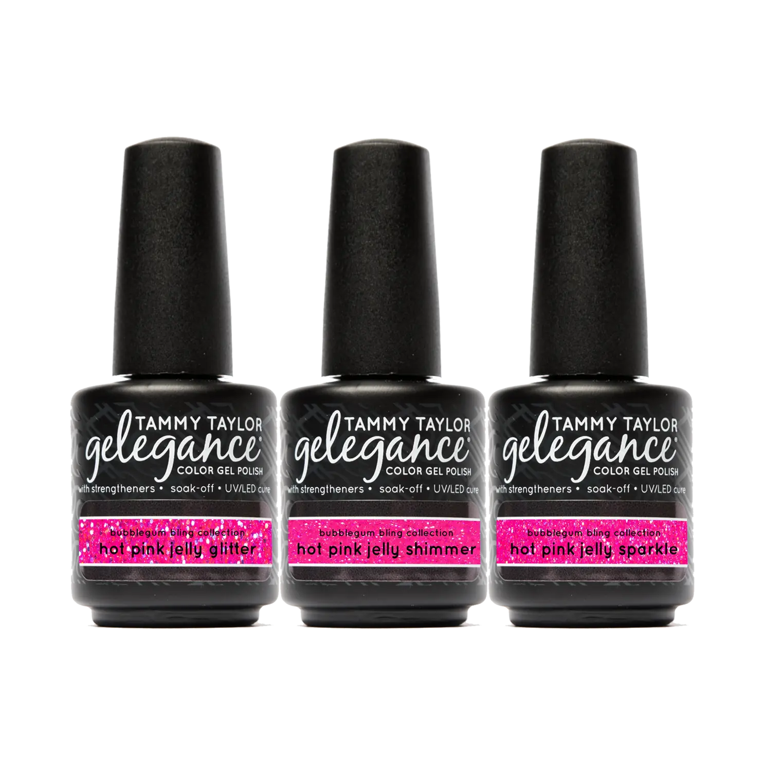 Tammy Taylor Nails Bubblegum Bling Gelegance Gel Polish Bundle - Hot Pink Jelly Glitter, Shimmer & Sparkle  Cosmetic Manicure Cutics Nail Care