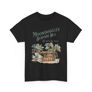 Moondoggies Surfside Hut Tropical Beach Design T-Shirt | Waimea Bay Hawaii