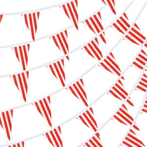RUBFAC 170Ft 120Pcs Red and White Striped Pennant Banner, Carnival Circus Decorations Supplies, String Triangle Bunting Flags, Kids Birthday, New Year Eve Celebration Supplies rubfac