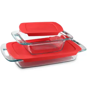 4 Piece Extra Large Glass Baking Dish Set With Lids and Handles, Oven and Freezer Safe Bakeware Plastic Baked