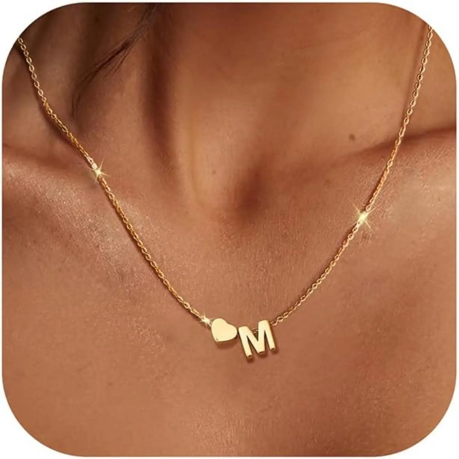 CASSIECA Women's Adjustable Initial Heart Necklace - Stainless Steel Gold Tiny Letter Charm, Personalised Daily Fashion Jewelry Gift, SummerVibes (adjustable, initial, heart-themed, letter charm necklaces), Adjustable Necklace