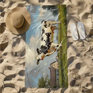 1 piece Black and white dairy cow on a rural ranch themed beach towel - Extra Large Beach Towel, Upgraded Fiber Material, suitable for Beach, Pool, Camping, Quick-dry and Absorbent, Machine Washable, Perfect Holiday Gift