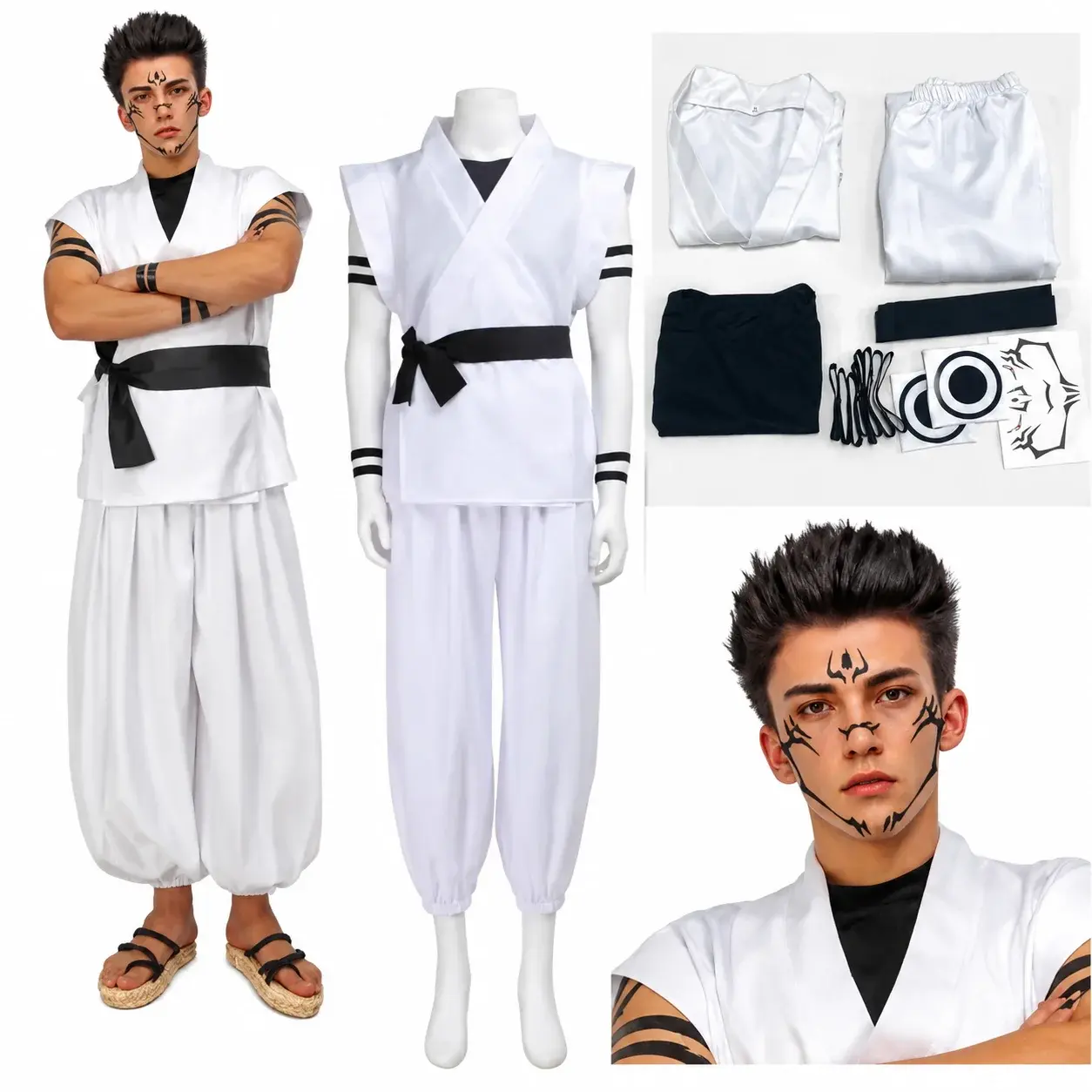 2026 Ryomen Sukuna Cosplay Costume Jujutsu Kaisen Anime Kimono Outfit Full Set Tattoo Stickers Halloween Party Roleplay Costume