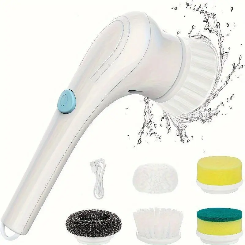 5-Head Cordless Wireless Electric Spin Cleaning Brush Set -5 In 1 Kitchenware Tools and Gadgets with InterchangeableHeads for Bathroom Deep Clean Household Tasks, BathroomGadget