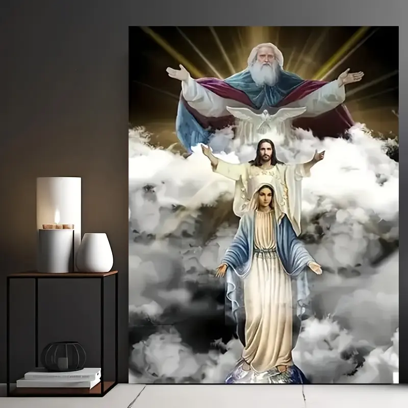 A Wooden Frame Retro Style Holy Trinity Poster Decoration, Creative Living Room Wall Decoration, Art Decoration, Perfect New Year Gift, Valentine's Day and Halloween Gift Religious Ornaments