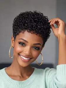 6inch Human Hair Wig for Men & Women, Natural Afro Curly/kinky, 180% Density, Short Pixie Cut, Unisex Hairpiece for Parties & Daily Wear