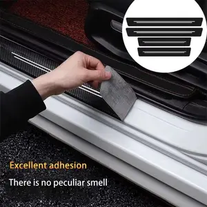 Universal Car Door Sill Protection Strip - Durable Imitation Carbon Fiber & Leather Decorative Sticker for Cars