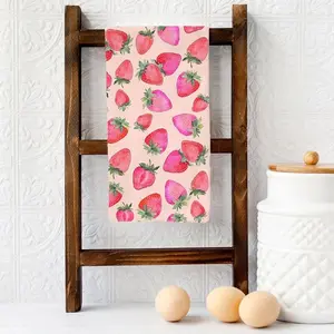 Pink Strawberry Kitchen Tea Towel, Summer Decor, Flour Sack Cotton Dish Towel
