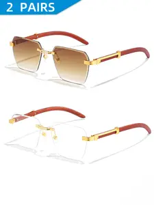 Rimless Geometric Frame Sunglasses, Trendy Casual Sunglasses for Everyday Use, Fashion Accessories for Outdoor Activities