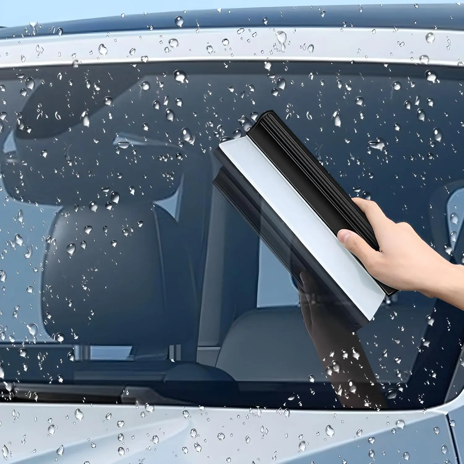 Silicone Car Wash Squeegee - Dual Material (TPE/Silicone) Home Care Tool, Efficient Effortless Cleaning, Car Windshield Cleaner, Paintwork Cleaner, All-Weather Durable for Curved Glass Surfaces, White