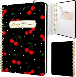 Undated Daily Planner - Spiral Notebook 80 Days One Day Per Page, Hourly Schedule, To-Do List, Notes, Everyday Planning Task, A5 Hardcover Journal Organizer Book Women Cute Aesthetic, Cherry