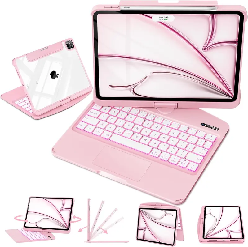 Transparent Y2K Pink 360°Rotatable Keyboard iPadCase Compatible Transparent Y2K Pink 360°Rotatable Keyboard iPadCase Compatible