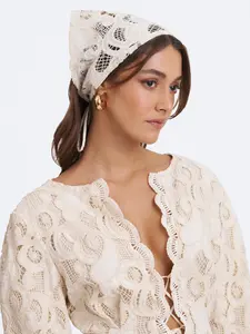 Janie Beige Cotton Lace Triangle Head Scarf