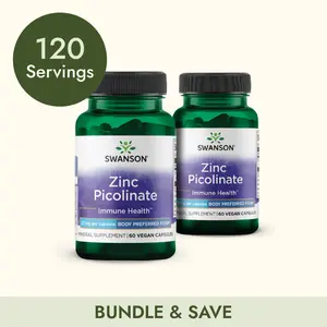 Swanson Zinc Picolinate 22 mg Body Preferred Form 120 Vegan Capsules for Immune Health & Collagen Production US Healthcare Supplement