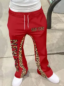 Men's Loose Fit Flare Leg Flared Pants, Casual Streetwear Joggers, Vintage Hip Hop Long Trousers, 3D Print Geometric Design, Sporty Fashion, Sportswear