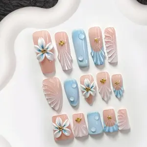 CuraTique Sea Collection | Seashell Bloom | 10-Piece Set  100% Handmade Nail Stickers, 3D Gel Nails, Reusable Nail Decorations | 2026 SummerNails | Holiday | The Perfect Nail Art for Vacations | Birthday Parties&Gift-Giving