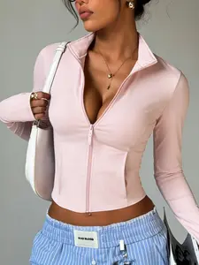 Women's Trendy Aesthetic Zipper Short Top, Cool Long Sleeve Slim Fit Streetwear Jacket, Perfect for Street Style and Date Night, Casual All Seasons